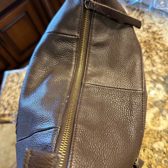 Lucky Brand Bohemian Brown Leather Shoulder Bag with Fringe & Zip Closure - Picture 10 of 13